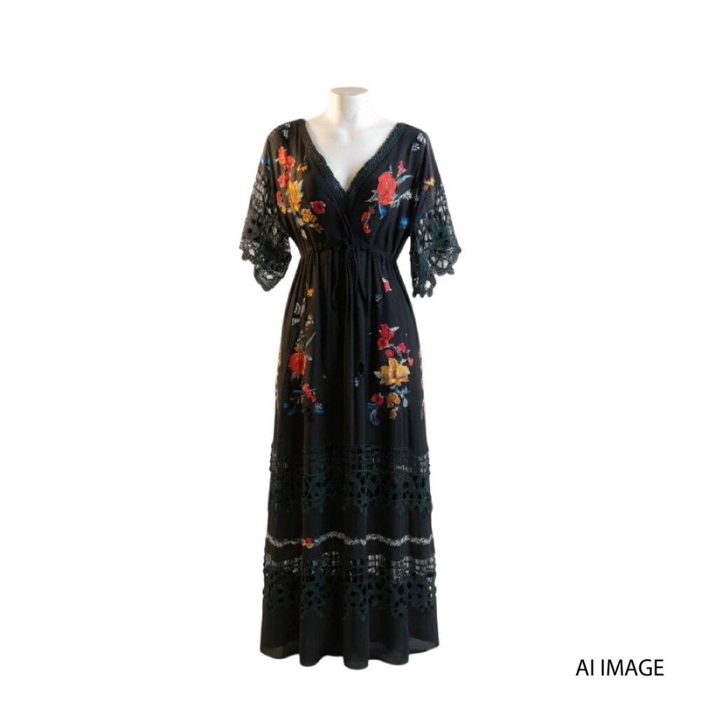 JOHNNY WAS YALITZA EMBROIDERED SILK MAXI DRESS – BRAND NEW!